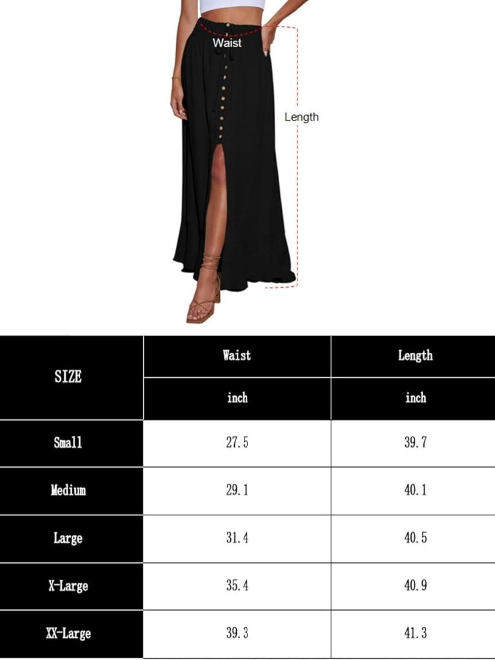 Women's Khaki Tie Elastic Button Down Loose Flowy Swing Slit Front Maxi Skirt - Picture 6 of 6